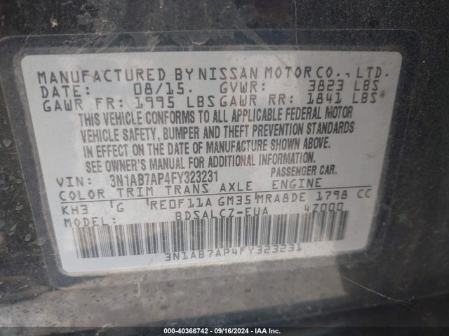 3N1AB7AP4FY323231 Nissan SENTRA S