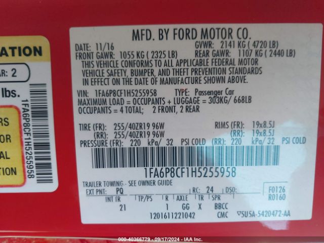 1FA6P8CF1H5255958 Ford MUSTANG GT