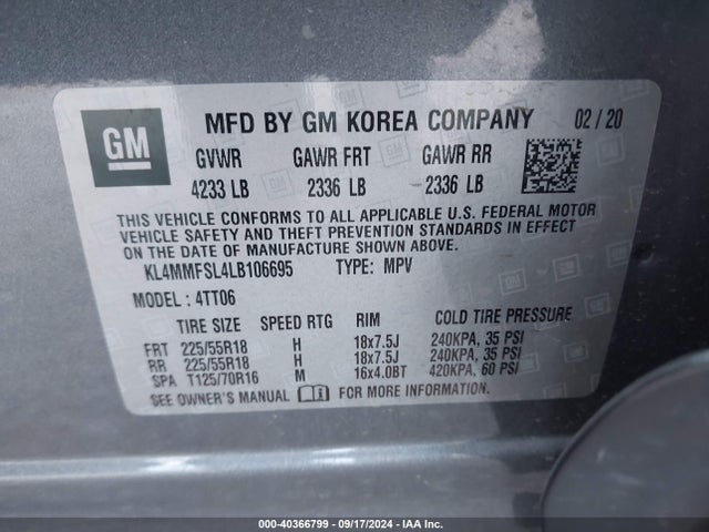 KL4MMFSL4LB106695 Buick Encore Gx Fwd Essence