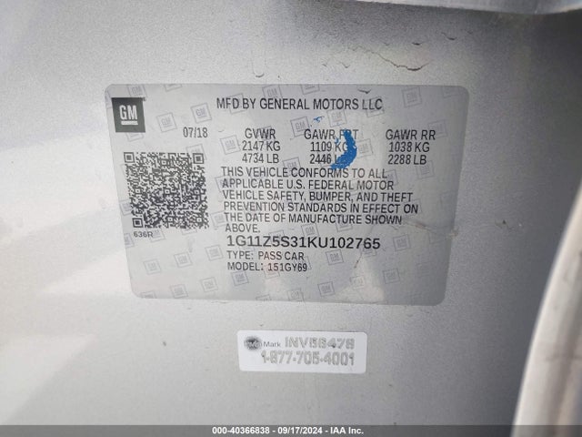 Chevrolet IMPALA LT 2019 1G11Z5S31KU102765 Image 9