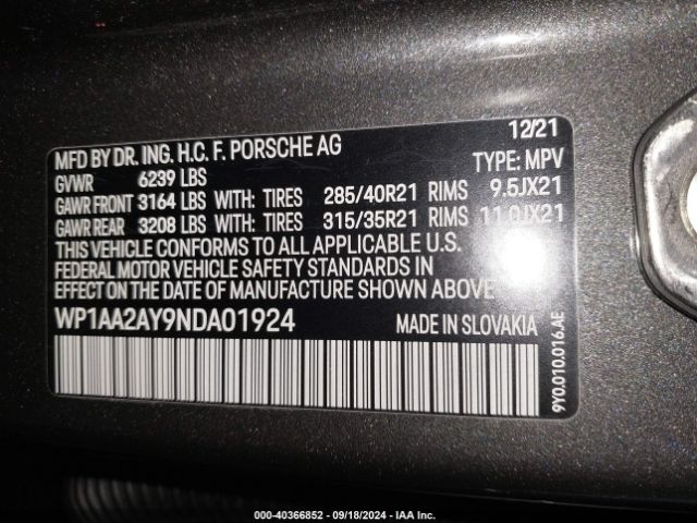 WP1AA2AY9NDA01924 Porsche Cayenne Platinum Edition
