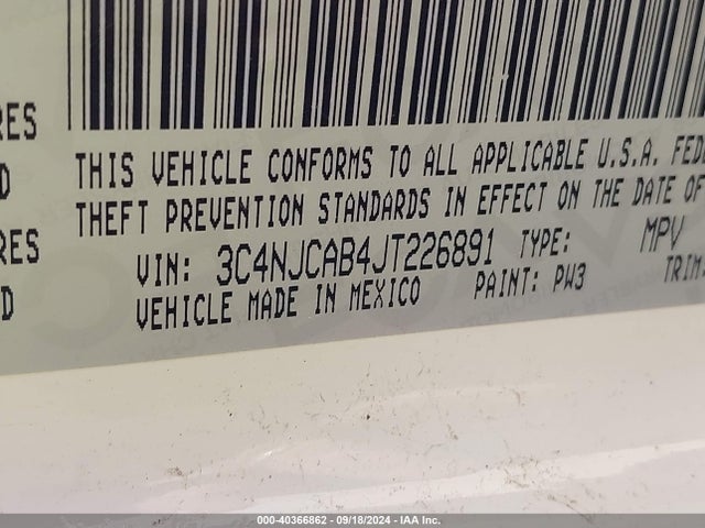 3C4NJCAB4JT226891 Jeep Compass Sport Fwd