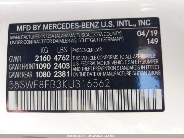 55SWF8EB3KU316562 Mercedes-Benz C 300 4matic