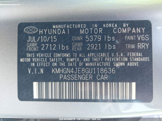 KMHGN4JE8GU118636 Hyundai Genesis 3.8
