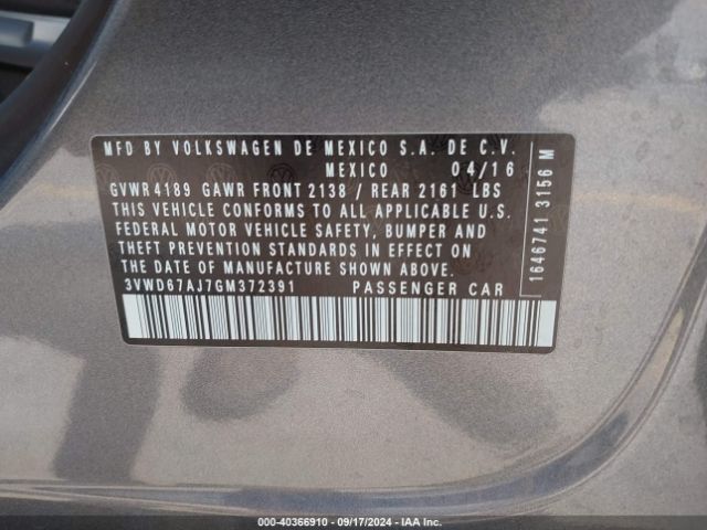 3VWD67AJ7GM372391 Volkswagen Jetta 1.4t Se