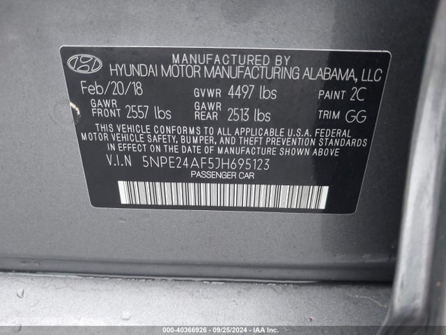 Hyundai SONATA SE 2018 5NPE24AF5JH695123 Image 9