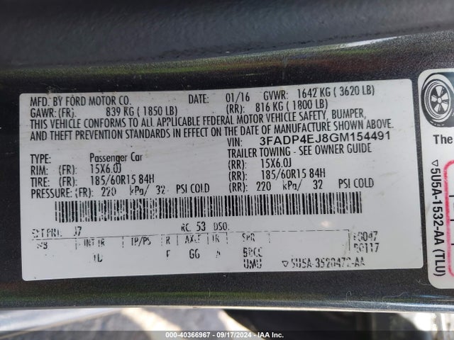 Ford FIESTA SE 2016 3FADP4EJ8GM154491 Image 9