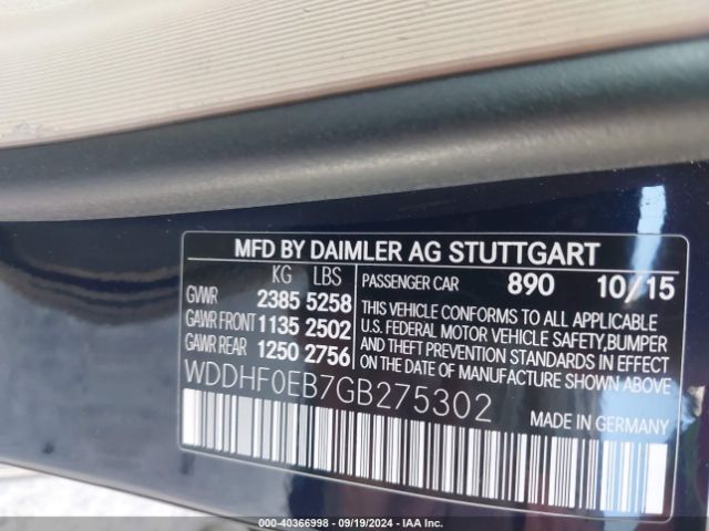 WDDHF0EB7GB275302 Mercedes-Benz E 250 Bluetec