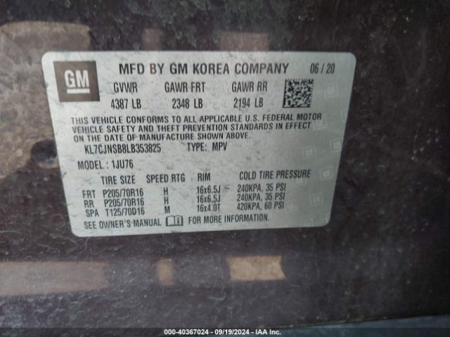 KL7CJNSB8LB353825 Chevrolet Trax Awd Ls