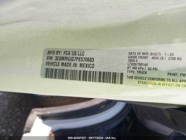 3C6MRVJG7PE570683 RAM Promaster 3500 Cargo Van High Roof 159 Wb Ext