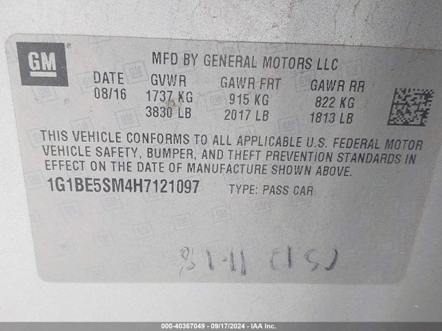 Chevrolet Cruze Lt Auto 2017 1G1BE5SM4H7121097 Image 9