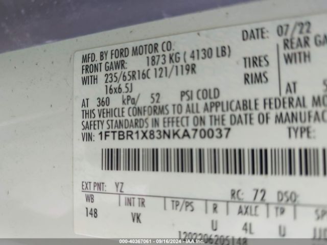 1FTBR1X83NKA70037 Ford Transit-250
