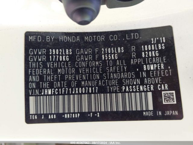 JHMFC1F71JX007817 Honda Civic Ex-l