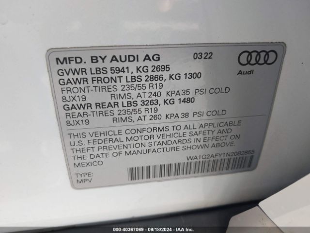 WA1G2AFY1N2082855 Audi Q5 Premium 55 Tfsi E S Line Quattro S Tronic