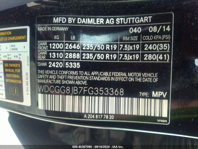 WDCGG8JB7FG353368 Mercedes-Benz Glk 350 4matic