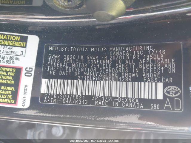 2T1BURHE2HC811284 Toyota Corolla L/le/xle/se/xse