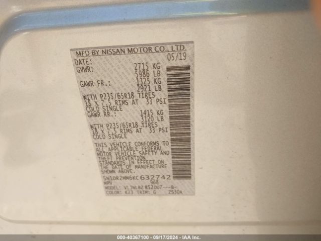 5N1DR2MM6KC632742 Nissan Pathfinder S