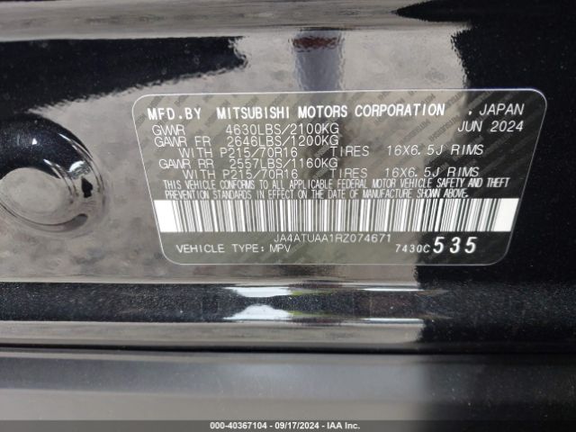 JA4ATUAA1RZ074671 Mitsubishi Eclipse Cross Es S-awc