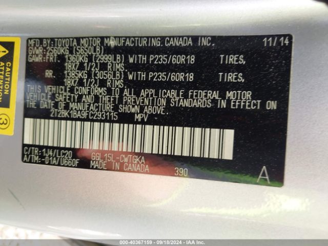 2T2BK1BA9FC293115 Lexus RX 350