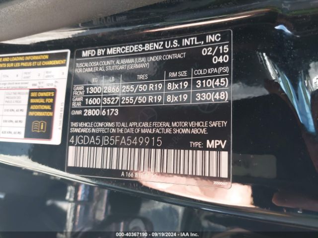 4JGDA5JB5FA549915 Mercedes-Benz ML 350