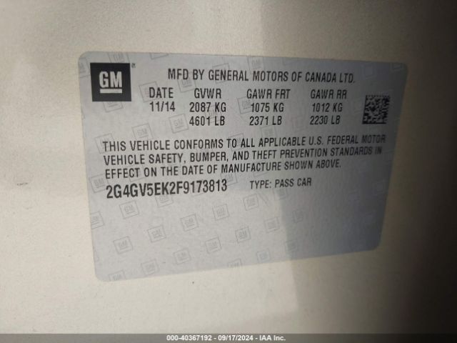 2G4GV5EK2F9173813 Buick Regal 1fl