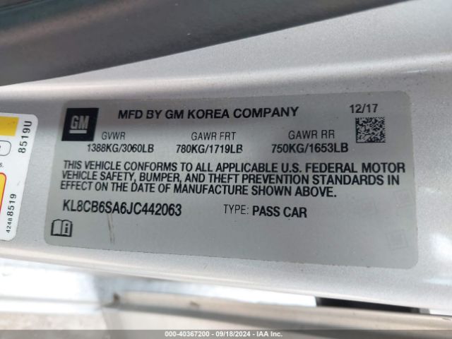 KL8CB6SA6JC442063 Chevrolet Spark Ls Cvt
