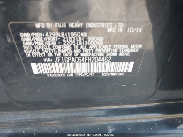 JF1GPAC64FH204462 Subaru Impreza 2.0i Premium