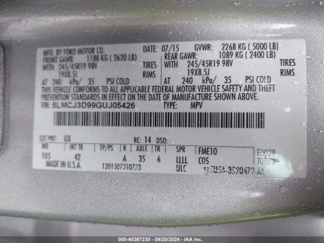 5LMCJ3D99GUJ05426 Lincoln Mkc Reserve