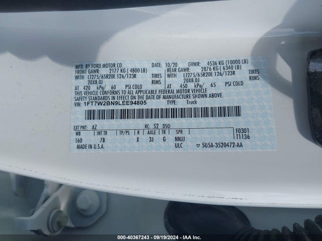 Ford F-250 Platinum 2020 1FT7W2BN9LEE94805 Image 9