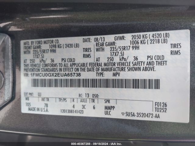 1FMCU0GX2EUA65738 Ford ESCAPE SE
