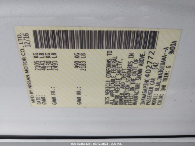 1N4AA6AP1HC402772 Nissan Maxima 3.5 Sv