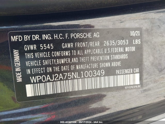 2022 PORSCHE PANAMERA WP0AJ2A75NL100349 Photo 8