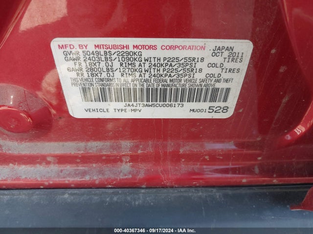 2012 MITSUBISHI OUTLANDER JA4JT3AW5CU006173 Photo 8