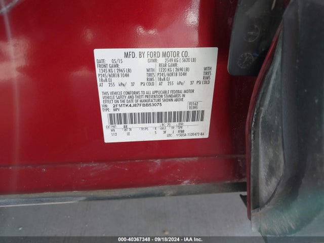 Ford EDGE SEL 2015 2FMTK4J87FBB53075 Image 9