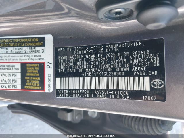 4T1BF1FK1GU238900 Toyota CAMRY SE