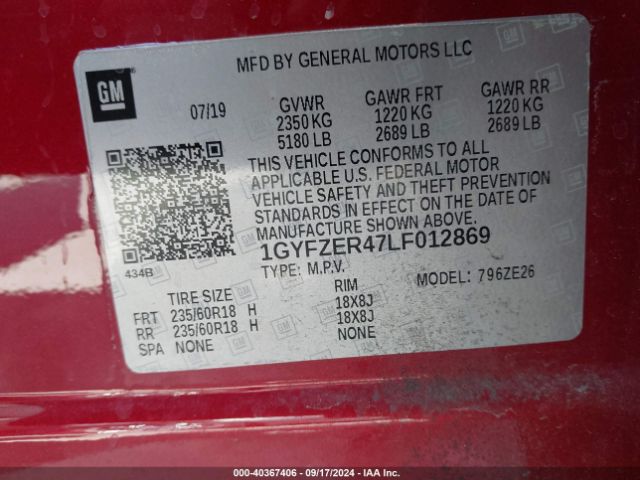1GYFZER47LF012869 Cadillac Xt4 Fwd Sport