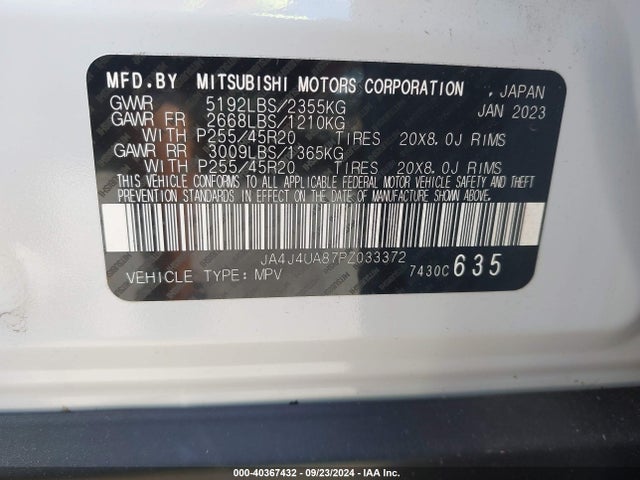 2023 MITSUBISHI OUTLANDER JA4J4UA87PZ033372 Photo 8