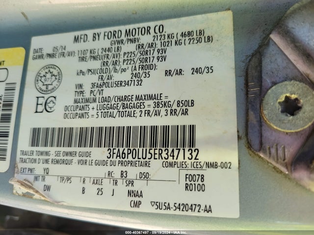 Ford Fusion Hybrid Se 2014 3FA6P0LU5ER347132 Image 9