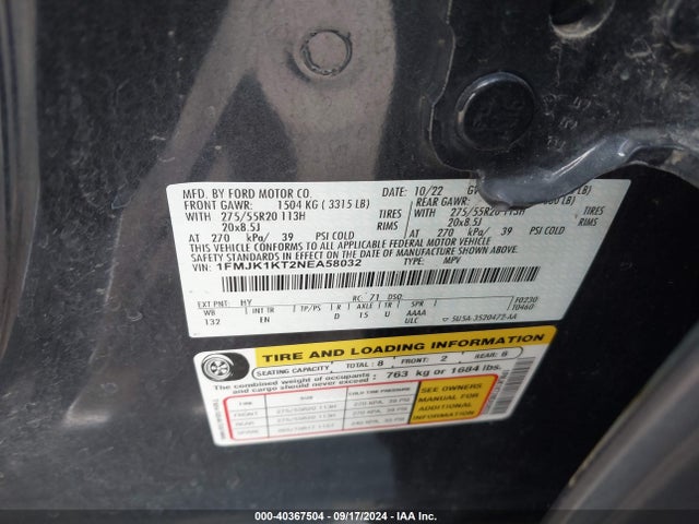 1FMJK1KT2NEA58032 Ford Expedition Limited Max