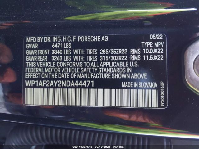 2022 PORSCHE CAYENNE WP1AF2AY2NDA44471 Photo 8