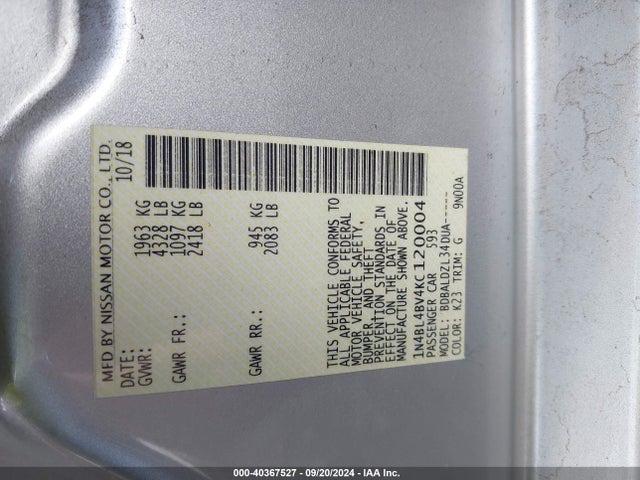 Nissan Altima 2.5 S 2019 1N4BL4BV4KC120004 Image 9