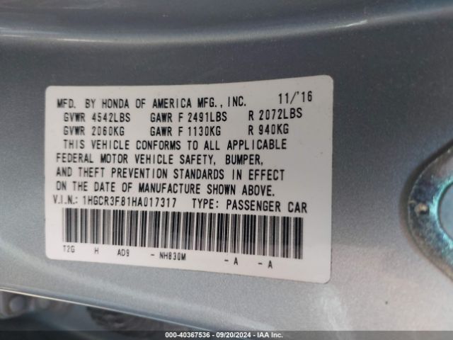 1HGCR3F81HA017317 Honda Accord Ex-l V6