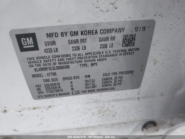 KL4MMFSL5LB080480 Buick Encore Gx Fwd Essence