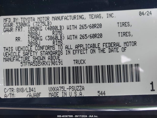 Toyota Tundra 1794 Edition 2024 5TFMA5DBXRX190191 Image 9