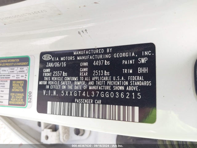 KIA Optima Lx 2016 5XXGT4L37GG036215 Image 9