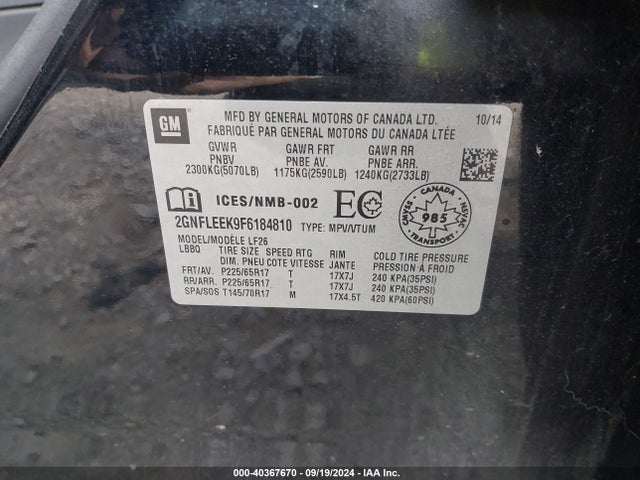 Chevrolet EQUINOX LS 2015 2GNFLEEK9F6184810 Image 9