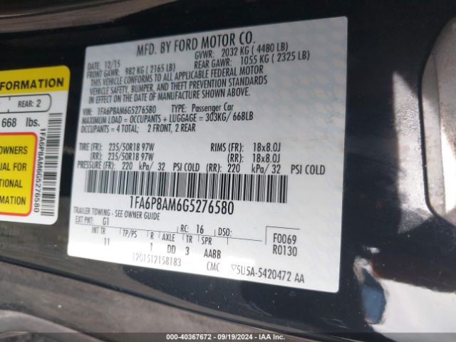 1FA6P8AM6G5276580 Ford Mustang V6