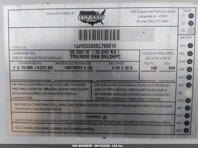 Продажа на аукционе авто 2014 Wabash National Corp Unknown, vin: 1JJV532D0EL795010, номер лота: 40367679