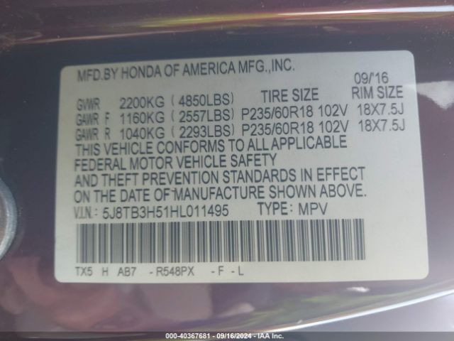 5J8TB3H51HL011495 Acura Rdx Technology   Acurawatch Plus Packages/w/technology Package