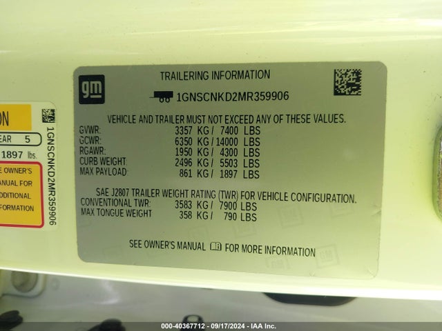 Chevrolet Tahoe 2wd Lt 2021 1GNSCNKD2MR359906 Image 9